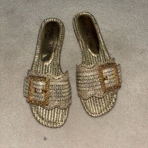 Sam Edelman Gold Textured Slide Sandals